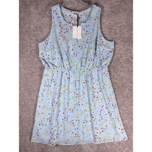 Hawthorne Womens 2X Blue Floral Print Sleeveless Elastic Waist Dress